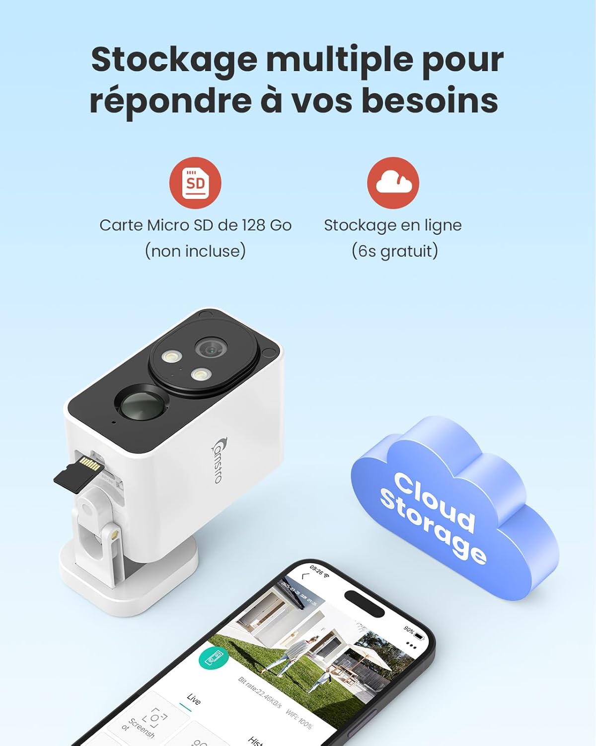 Thumbnail 6 de CAMSTRO 2 caméras extérieures 2K sans fil Wi-Fi 2,4 GHz, vision nocturne couleur, PIR et audio bidirectionnel