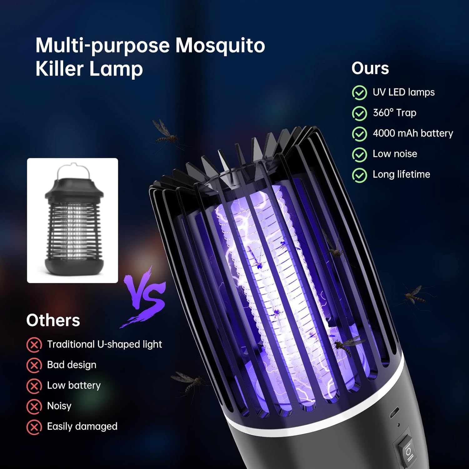 Thumbnail 1 de Tiptop Home 4200V Rechargeable UV Bug Zapper (4000mAh) for Outdoor & Indoor Mosquito Control