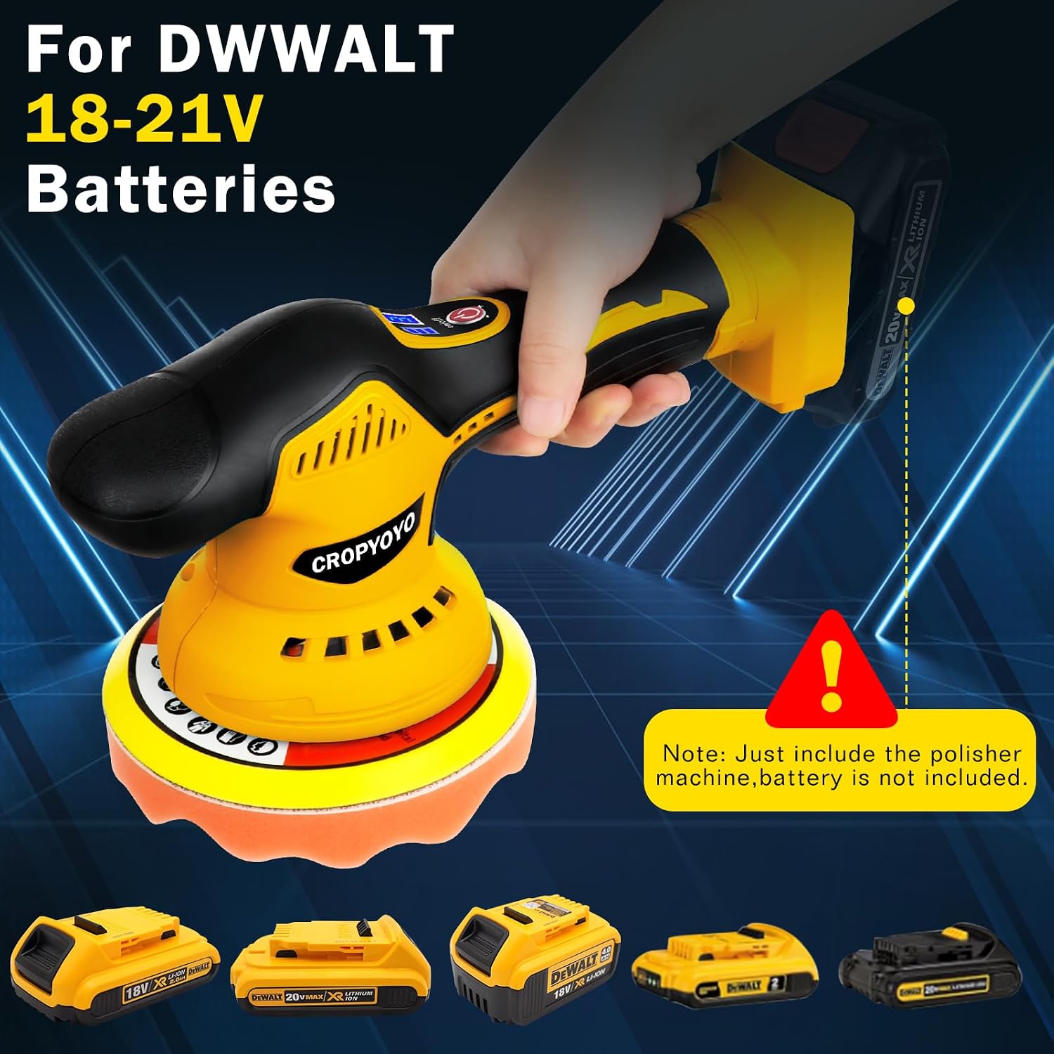 Detalle de cropyoyo DWPGJ-0199 Cordless Car Polisher, 6-Speed Random Orbit