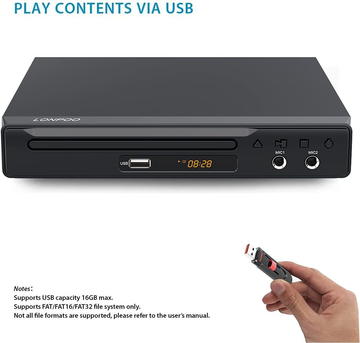 Detalle de Lettore DVD per TV LP-077 con uscita HDMI e SCART, ingresso USB e porta MIC (cavo HDMI/AV inclusi)
