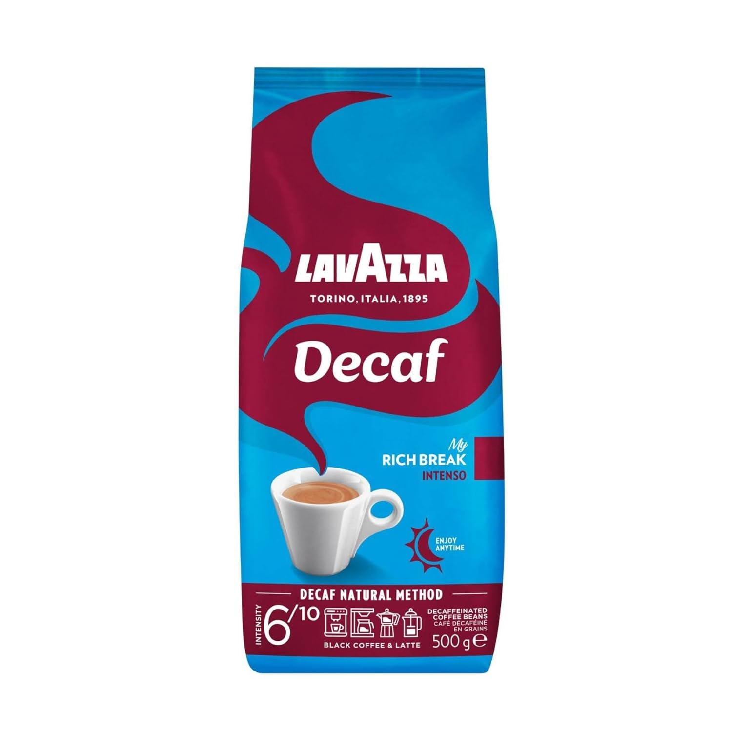 Detalle de Lavazza Decaf „My Rich Break“ Intenso (Entkoffeinierte Bohnen) – für Cappuccino, Intensität 6/10, 500 g