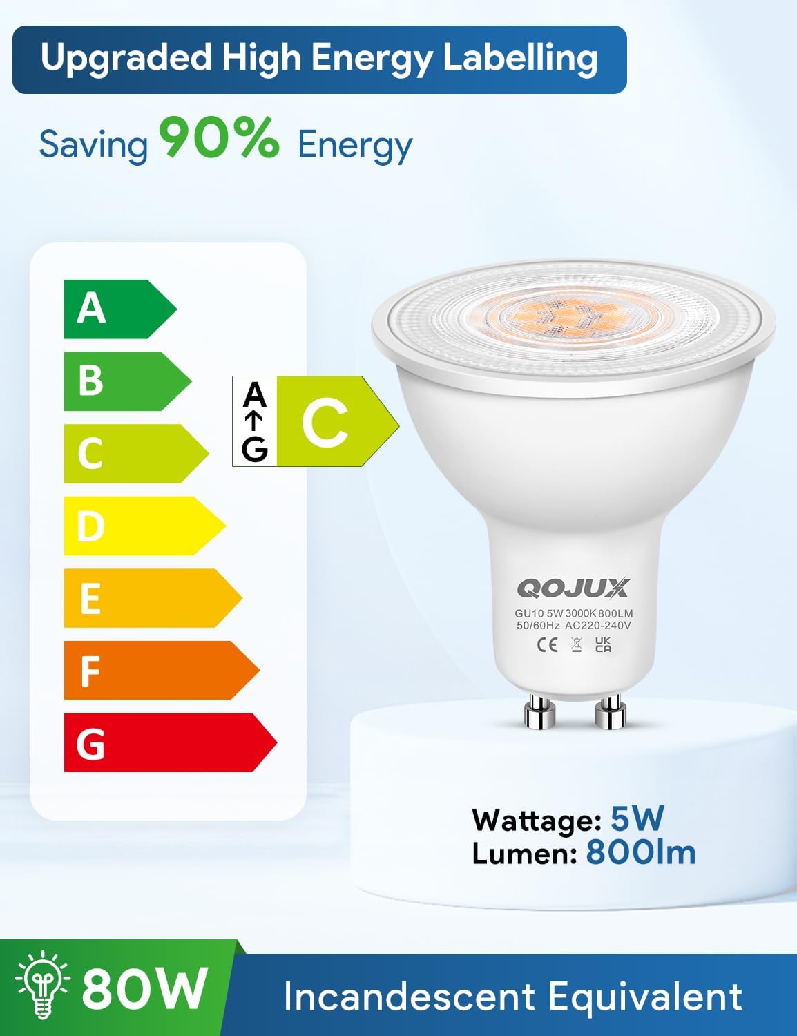 Thumbnail 1 de QOJUX GU10 LED Warmweiß 5 W (800 lm) – 3000 K, 38° Abstrahlwinkel, nicht dimmbar, 6er-Set