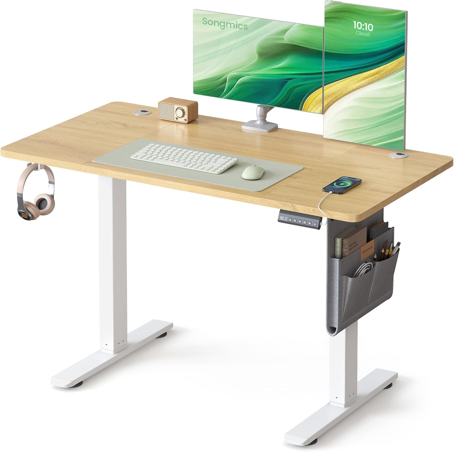 Detalle de SONGMICS Scrivania Regolabile in Altezza Elettrica 120 x 60 cm LSD132YA01: postazione sana con memoria 4 altezze e ricarica USB-C