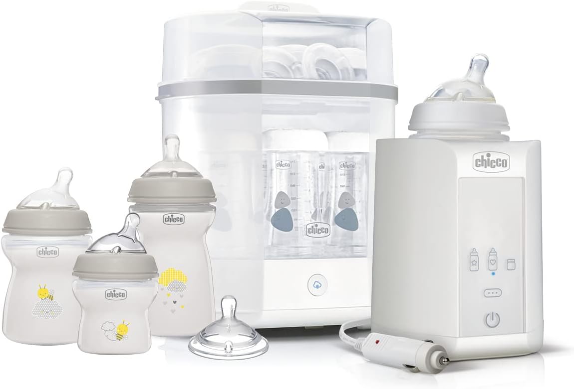 Chicco Starter Set Neonato: sterilizzatore elettrico, scaldabiberon e kit biberon con tettarella in silicone