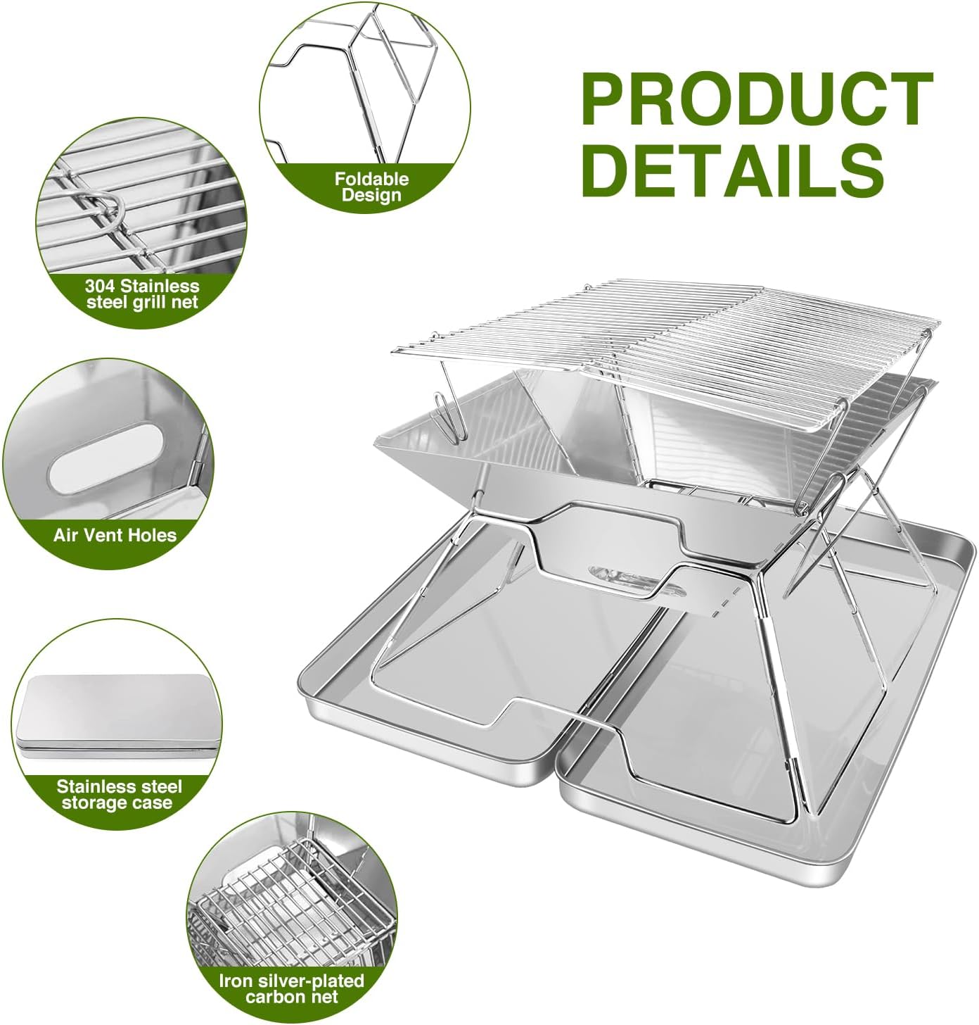 Detalle de Portable fire pit grill rack 430 stainless