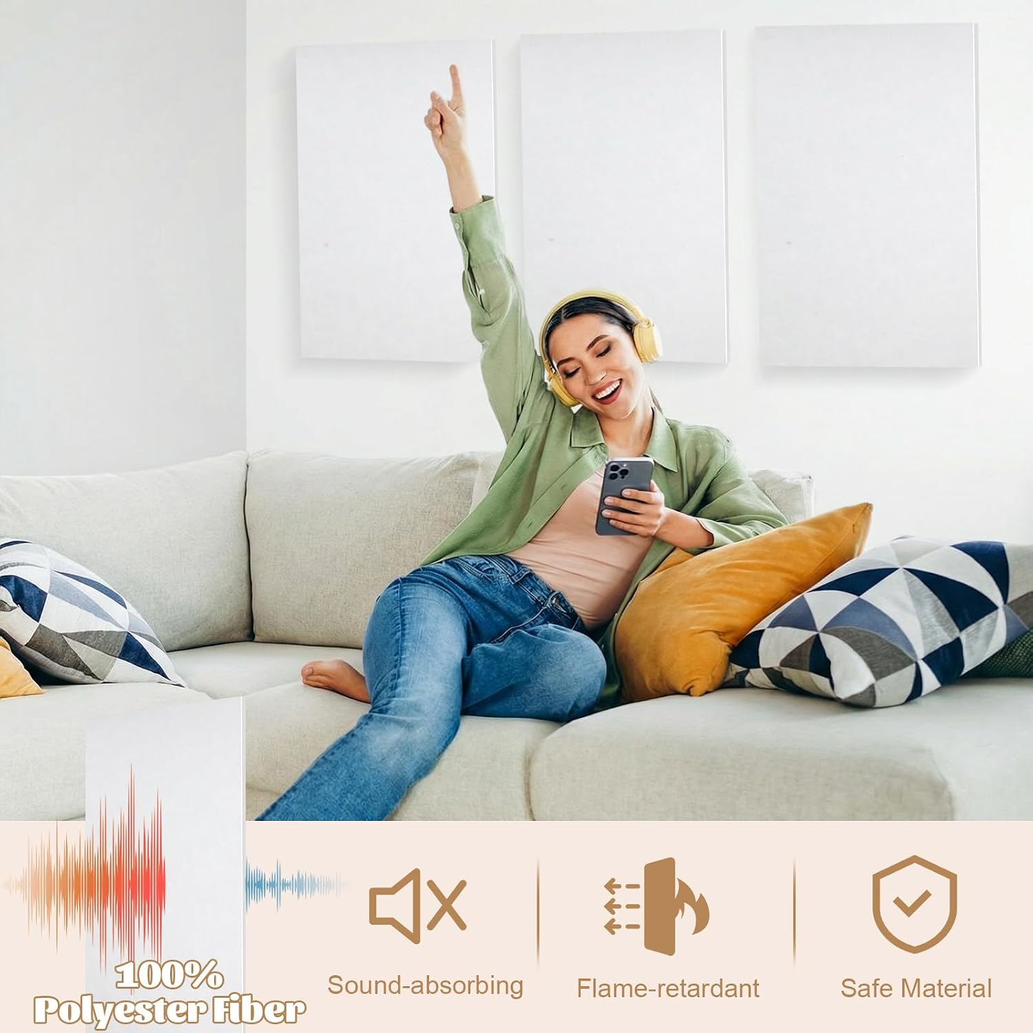 Thumbnail 3 de Pushglossy MUY-Pushglossy-0937 Acoustic Panels, 12-Pack Polyester, White