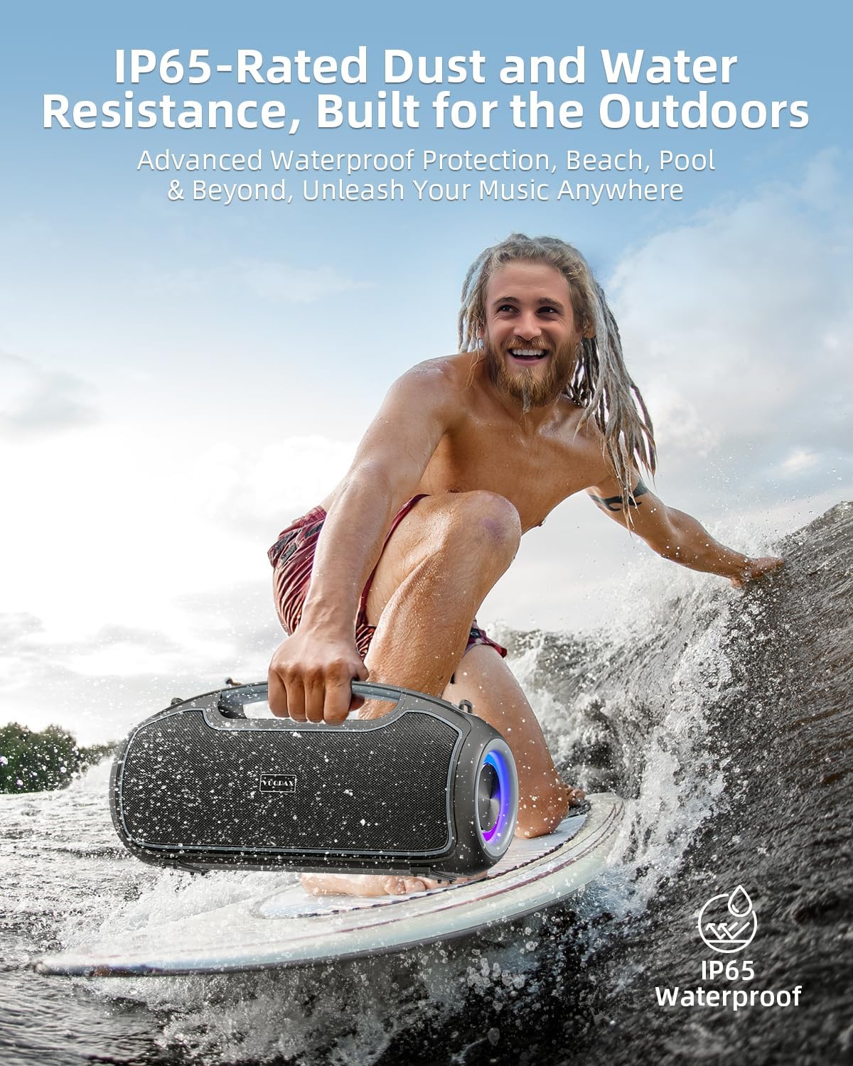 Thumbnail 4 de VUOPAX Bluetooth-Lautsprecher (Bluetooth 5.3, IP65) Tragbare Musikbox mit 2 Subwoofern, 200 W Spitzenleistung und 24h Akku
