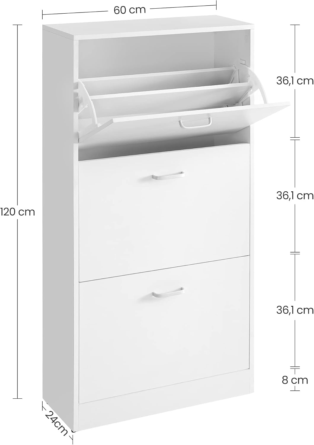 Detalle de VASAGLE LBC03WT 3-Door Shoe Cabinet, Slim White Cupboard with Adjustable Tiers