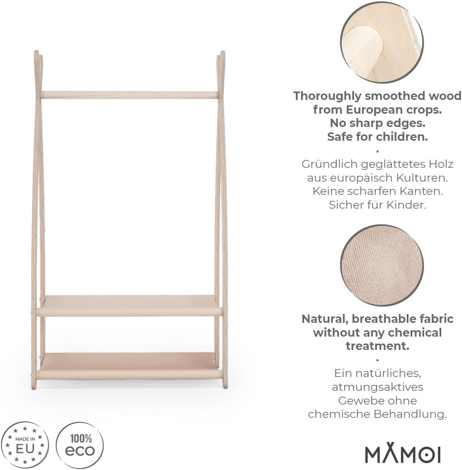 Detalle de MAMOI Armadio per Bambini in Legno 95x106x32 cm – Appendiabiti a terra
