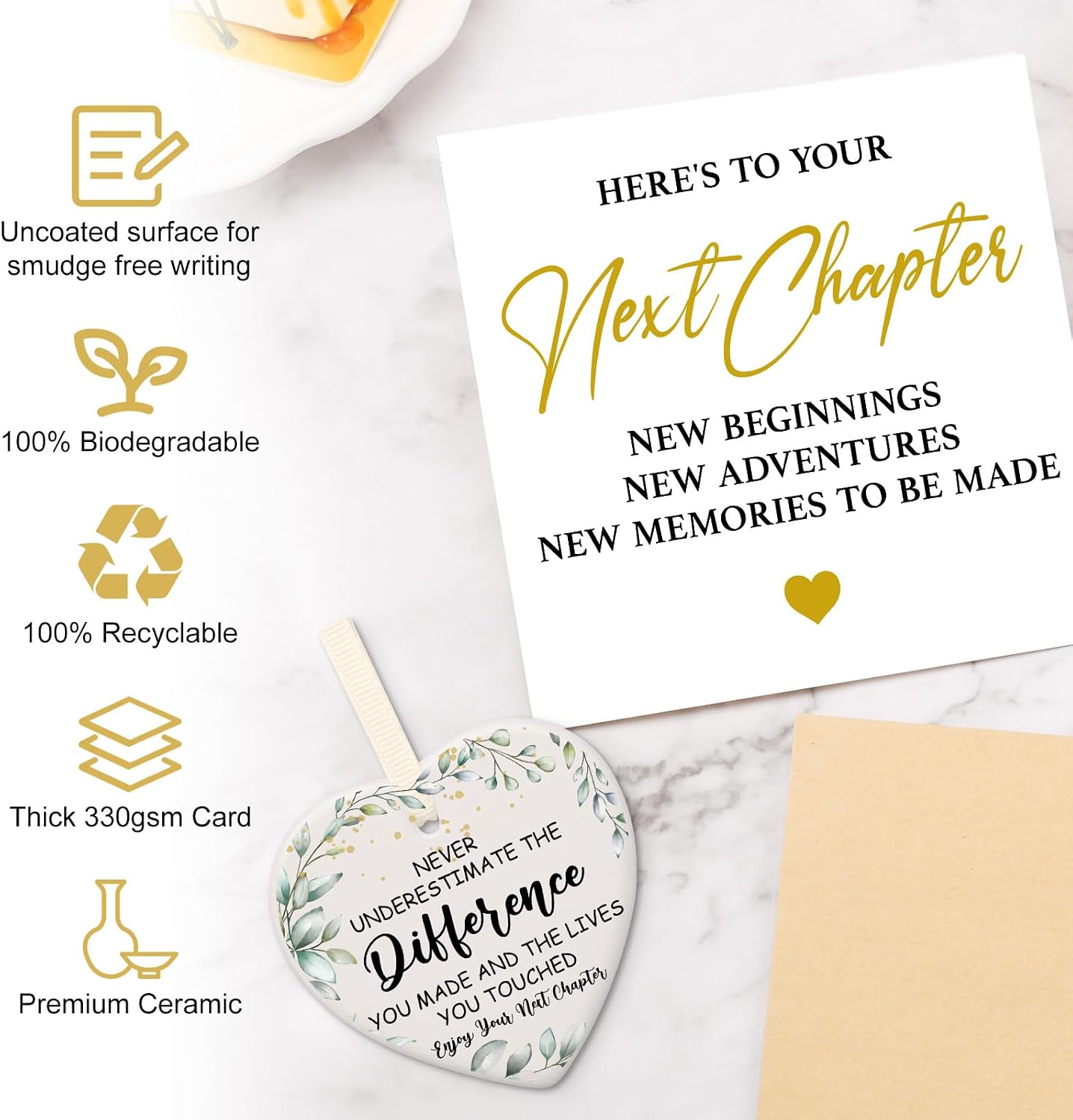 Detalle 2 de Blumuze Leaving Card with Ceramic Heart Plaque and Envelope – A Thoughtful Next Chapter Gift