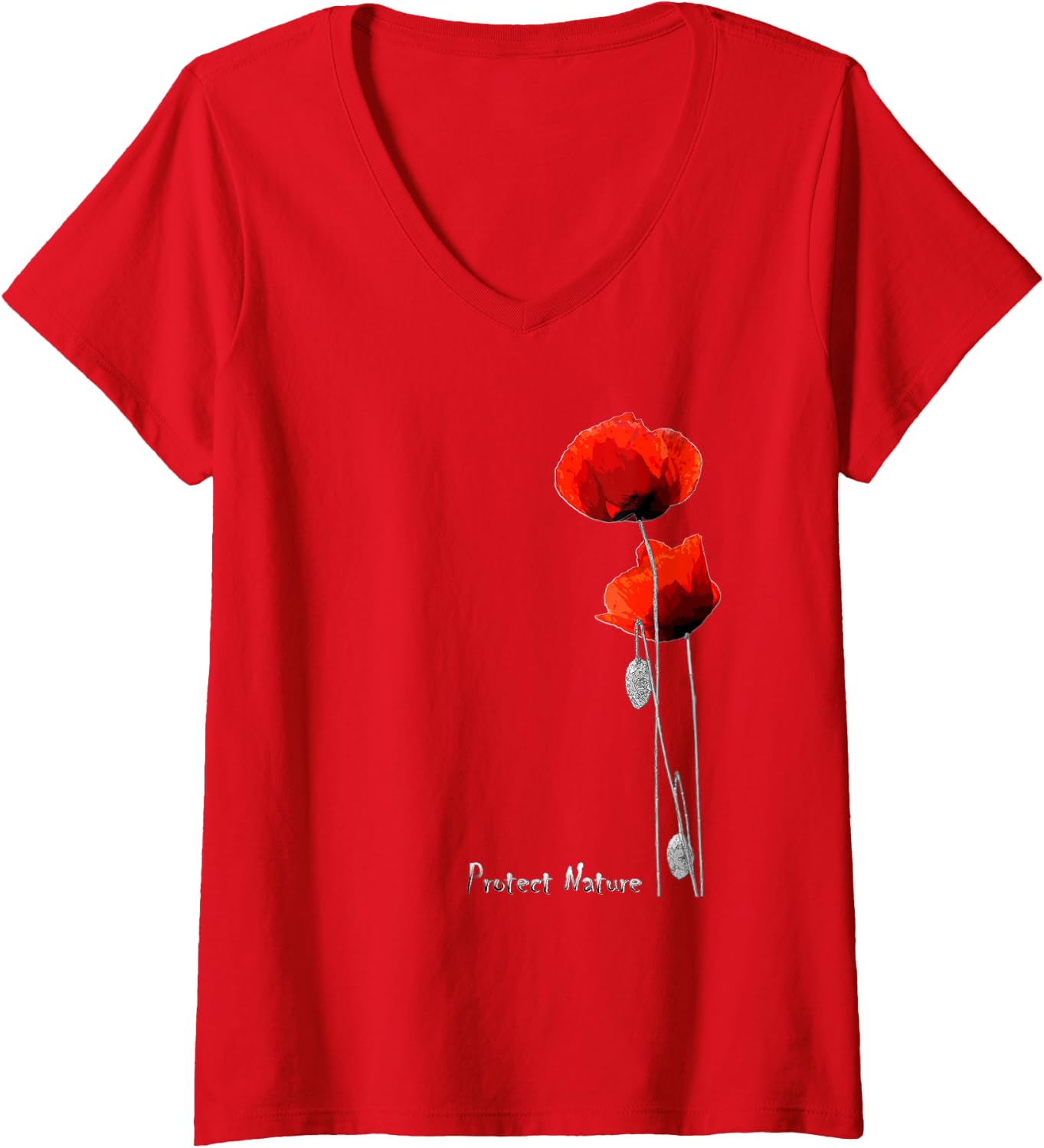 Detalle 2 de Femme Coquelicots Rouges et Abeille | T-shirt Protect Nature avec Col en V