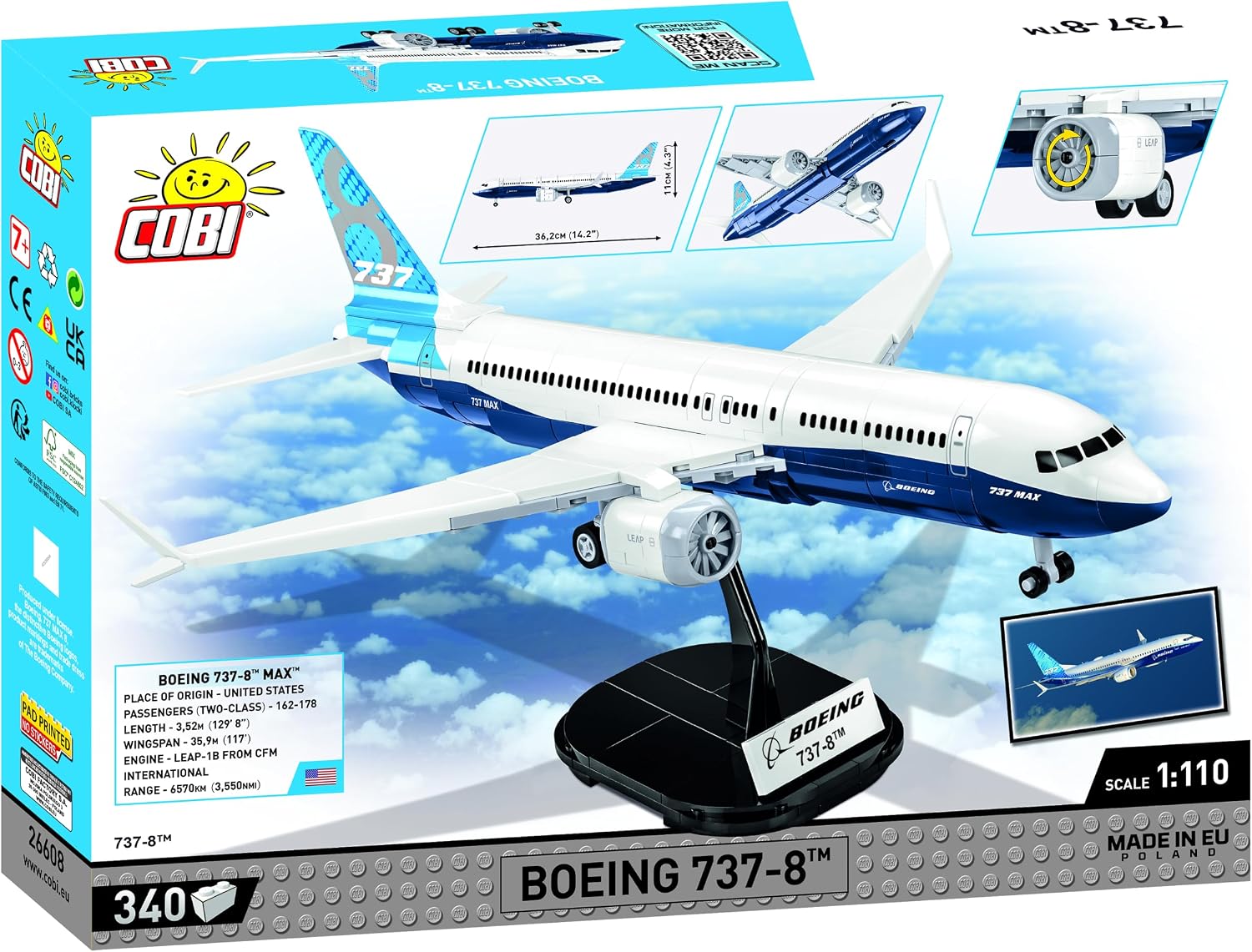 Detalle 2 de COBI Boeing 737-8 COBI-26608 Building Block Model, 340 Pieces, 1:110 Scale