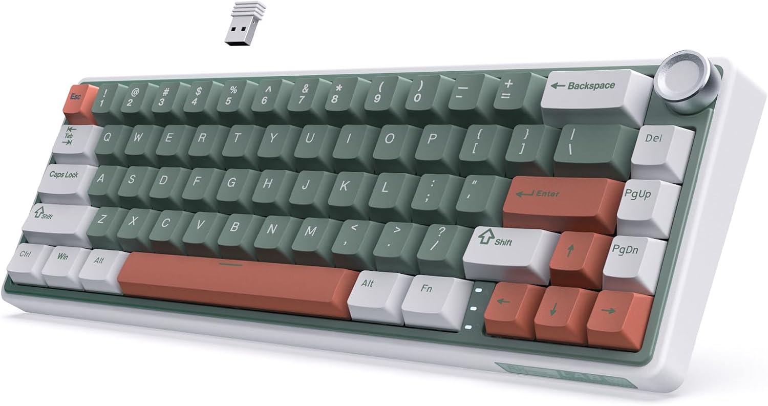 Detalle de RK ROYAL KLUDGE R65 Wireless Mechanical Keyboard with Volume Knob (Cream Switch, 60%, Gasket Mounted)