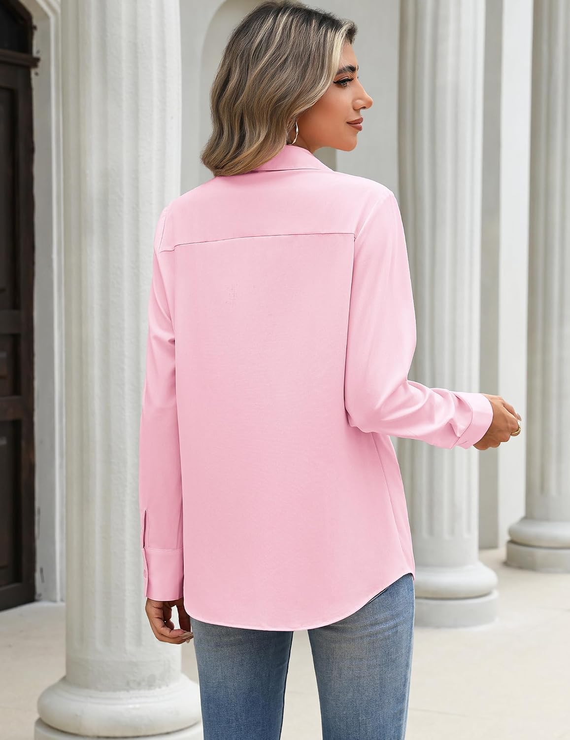 Detalle de Zeagoo Women's Long-Sleeve Button-Down Blouse, 4-Way Stretch, Collared