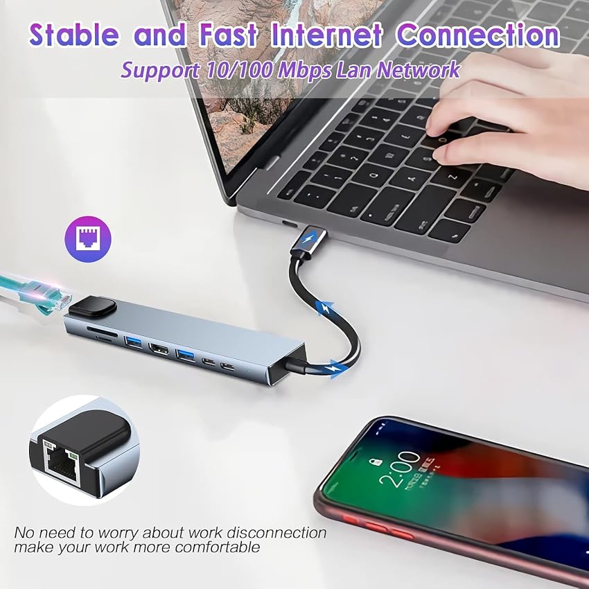 Detalle 2 de Moman Base de Carga USB C Hub 8 en 1 con 100 W PD