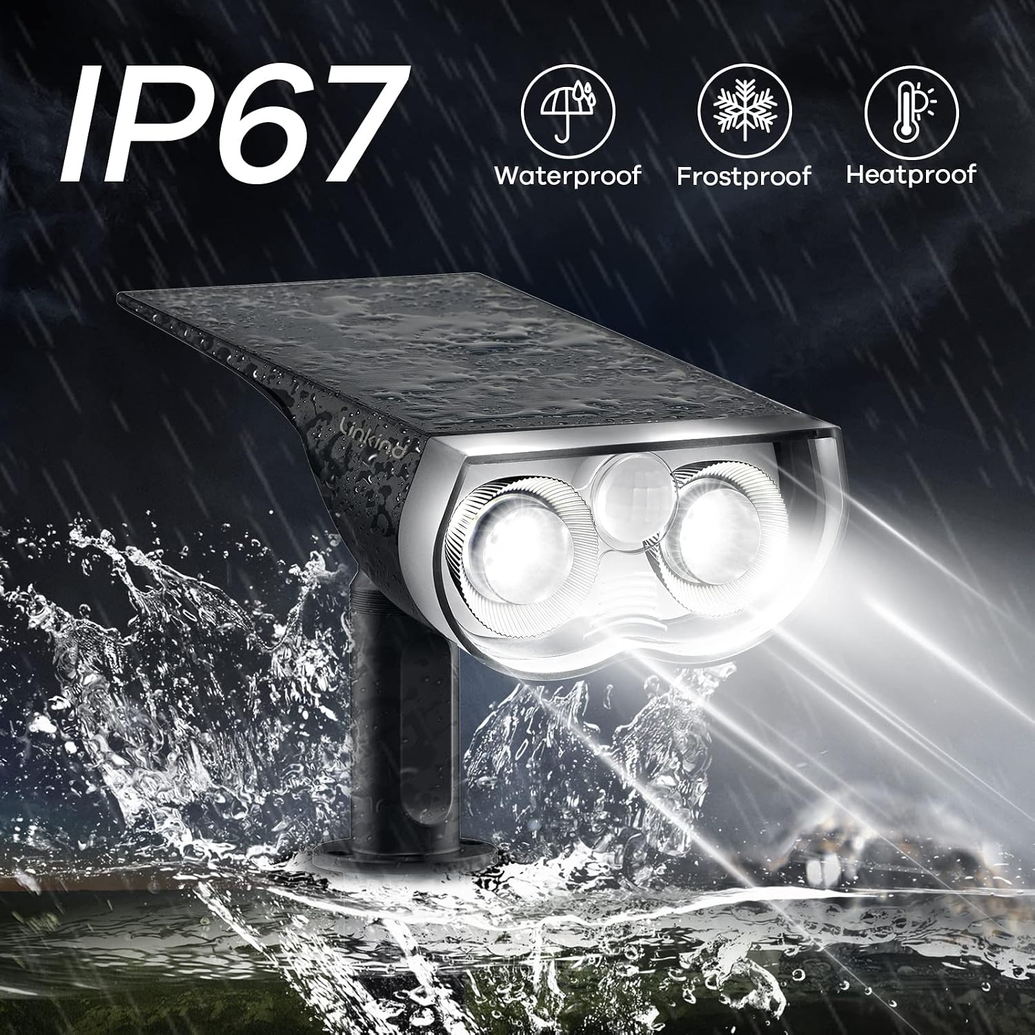 Detalle de Linkind Lampe Solaire Extérieure Détecteur de Mouvement 1000LM — Lot de 2, IP67, 650 lm (6500 K), 2 en 1