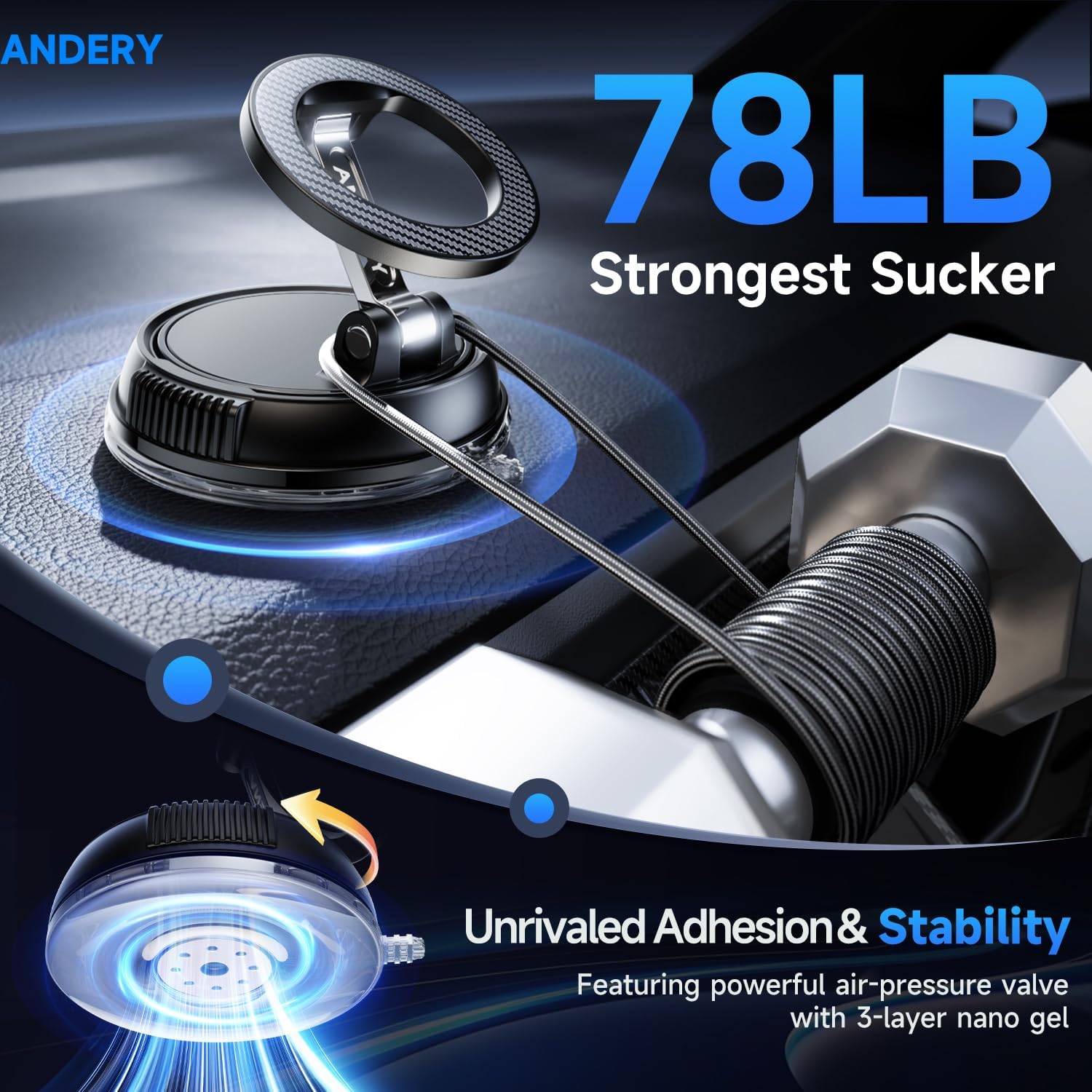 Detalle de ANDERY Car Phone Holder with 2400g Magnets ⚙