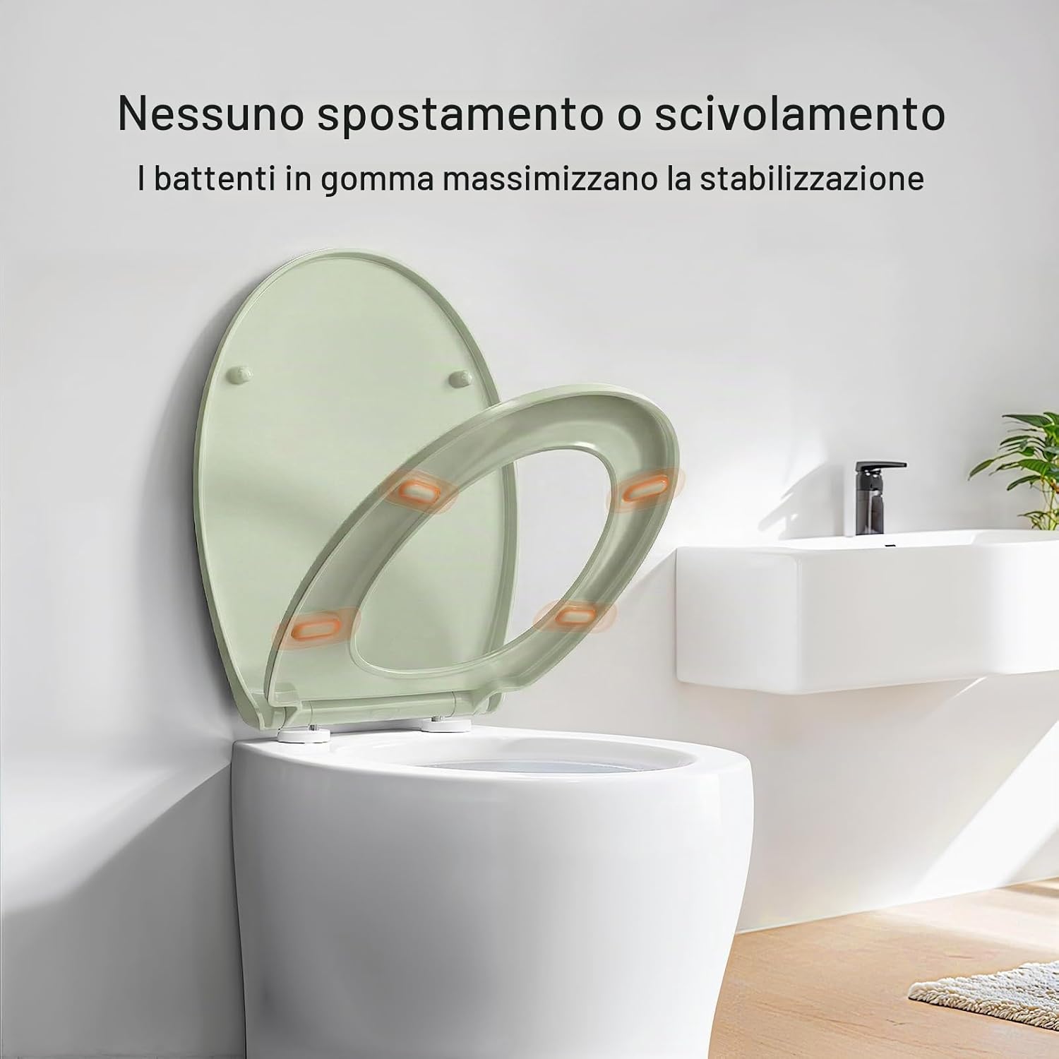 Detalle de Pipishell Sedile WC con chiusura ammortizzata e sgancio rapido, forma a O (verde) – fissaggio dall’alto