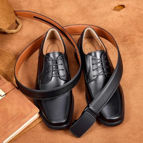 Detalle de VATAN Ceinture Homme Réglable à Cliquet en Cuir avec Boucle Automatique – Noir, 3,5 cm de largeur