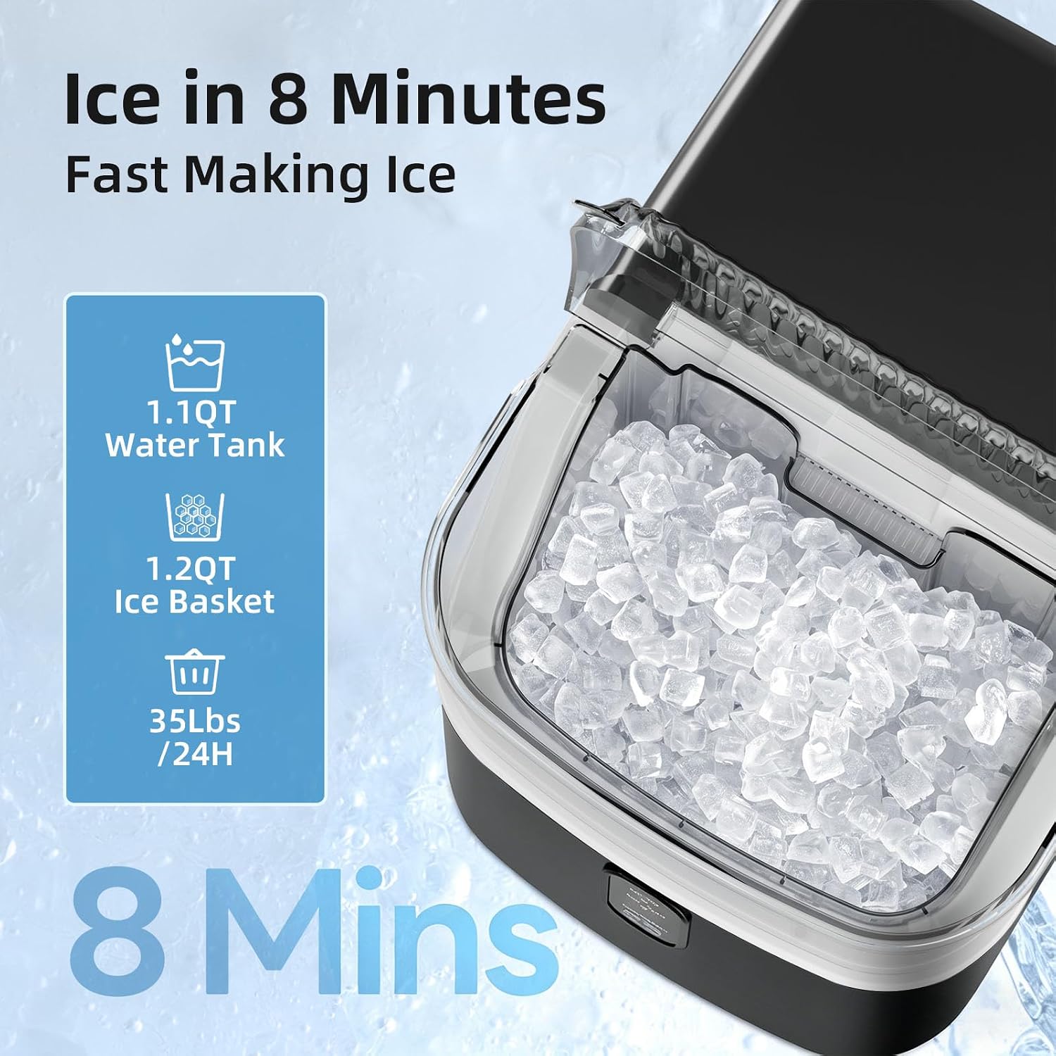 Detalle 2 de Antarctic Star HZB-15NB/S Nugget Ice Maker, Self-Cleaning, 35 lbs/24h