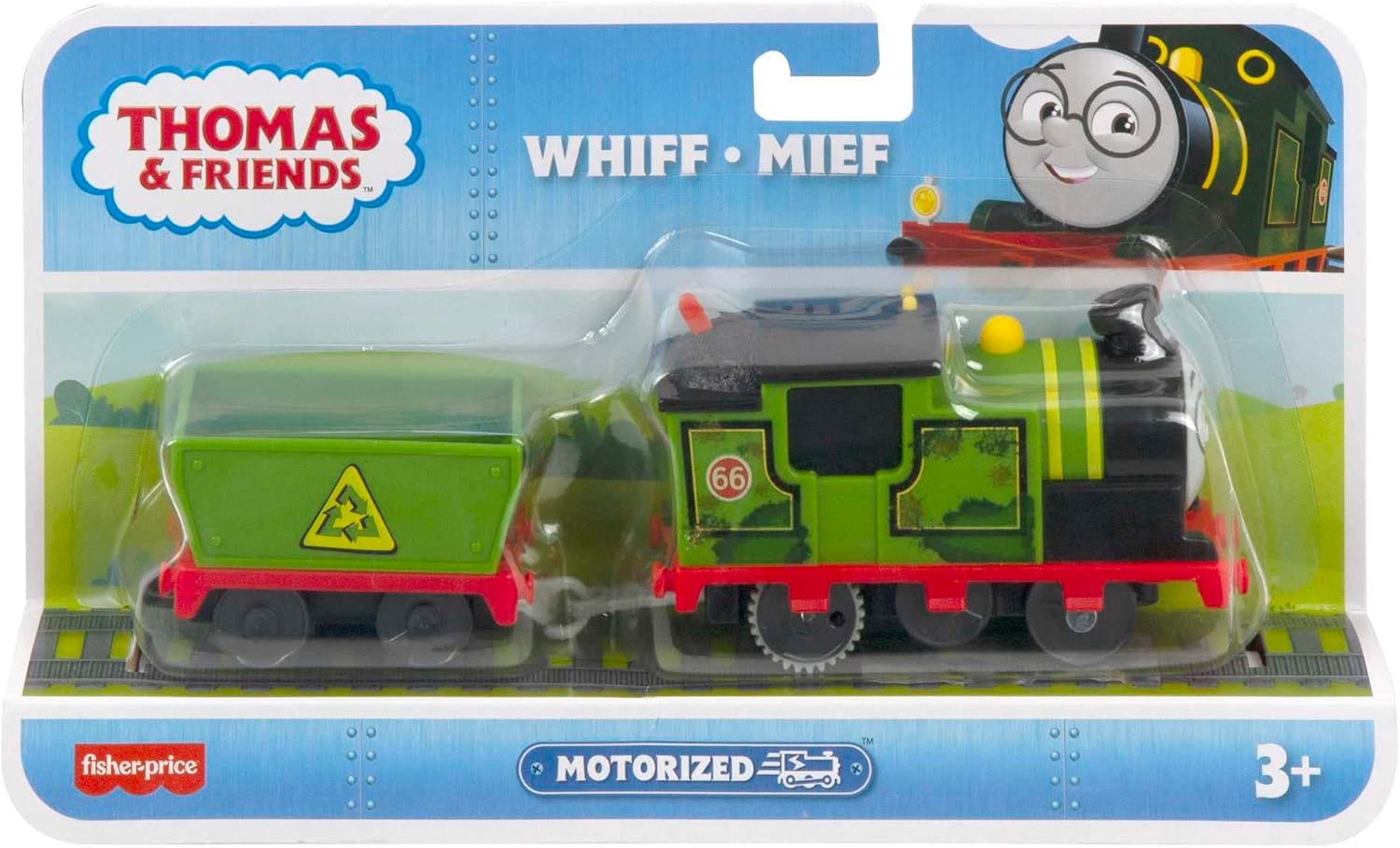 Detalle 2 de Fisher-Price Thomas et ses Amis – locomotive motorisée Whiff avec wagon de marchandises (pile) HMC23 dès 3 ans