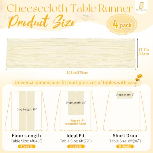 Detalle de Showgeous Lote de 4 Caminos de Mesa de Gasa Beige 45x275 cm – Boho rústico para bodas y eventos
