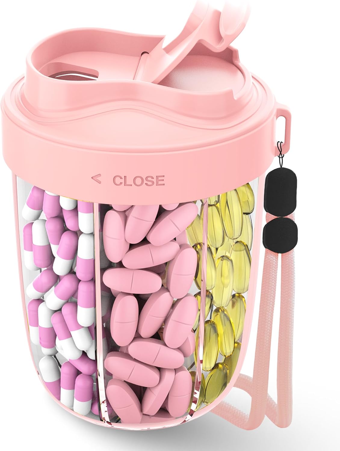 Detalle de MEI NIAN 7-Compartment Pill Organizer, Pink, with Wide Openings and 20 Labels