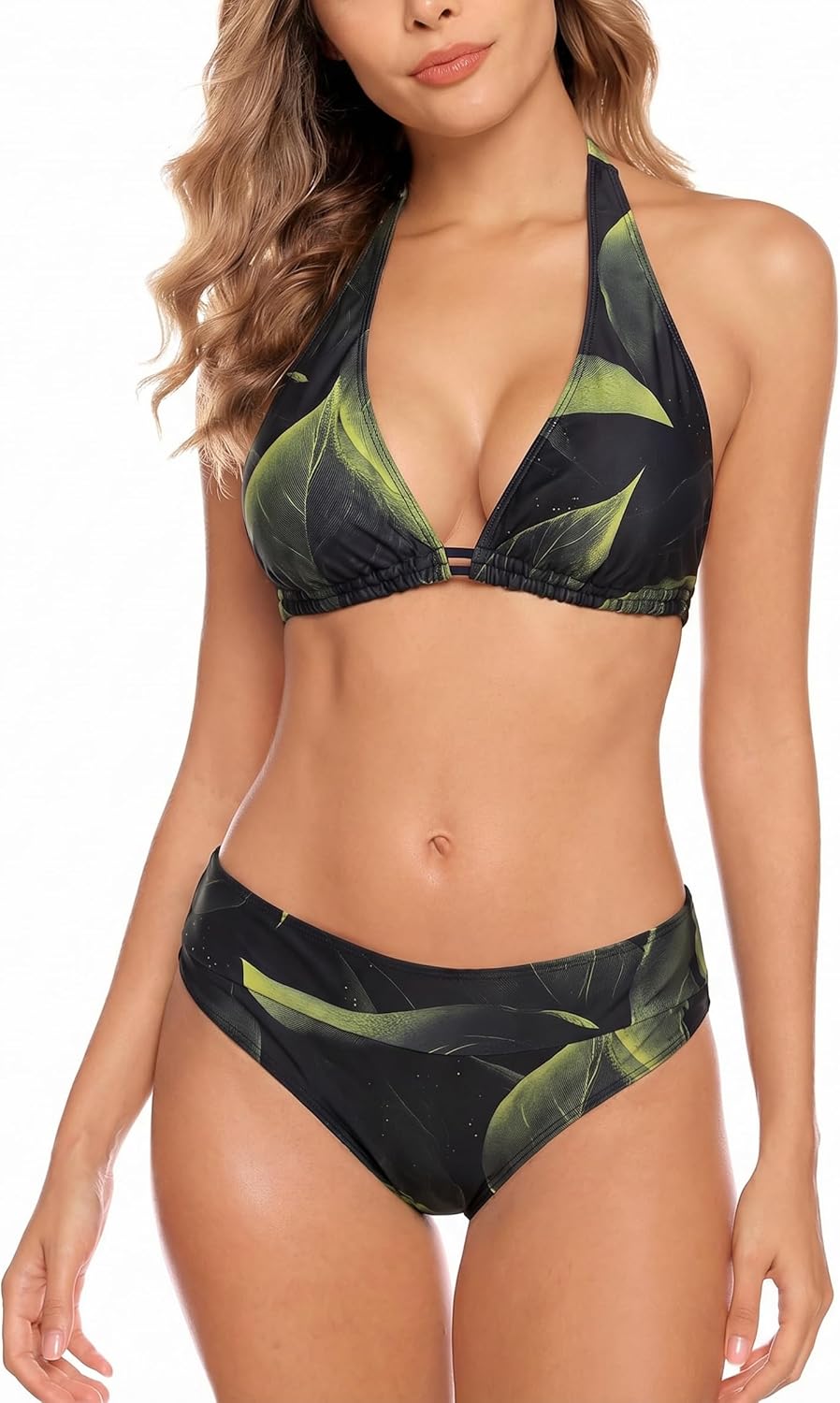 Detalle de Aidotop Damen Bikini Set Triangel Badeanzug – Zweiteiliger, verstellbares Neckholder-Top mit Bindebändern