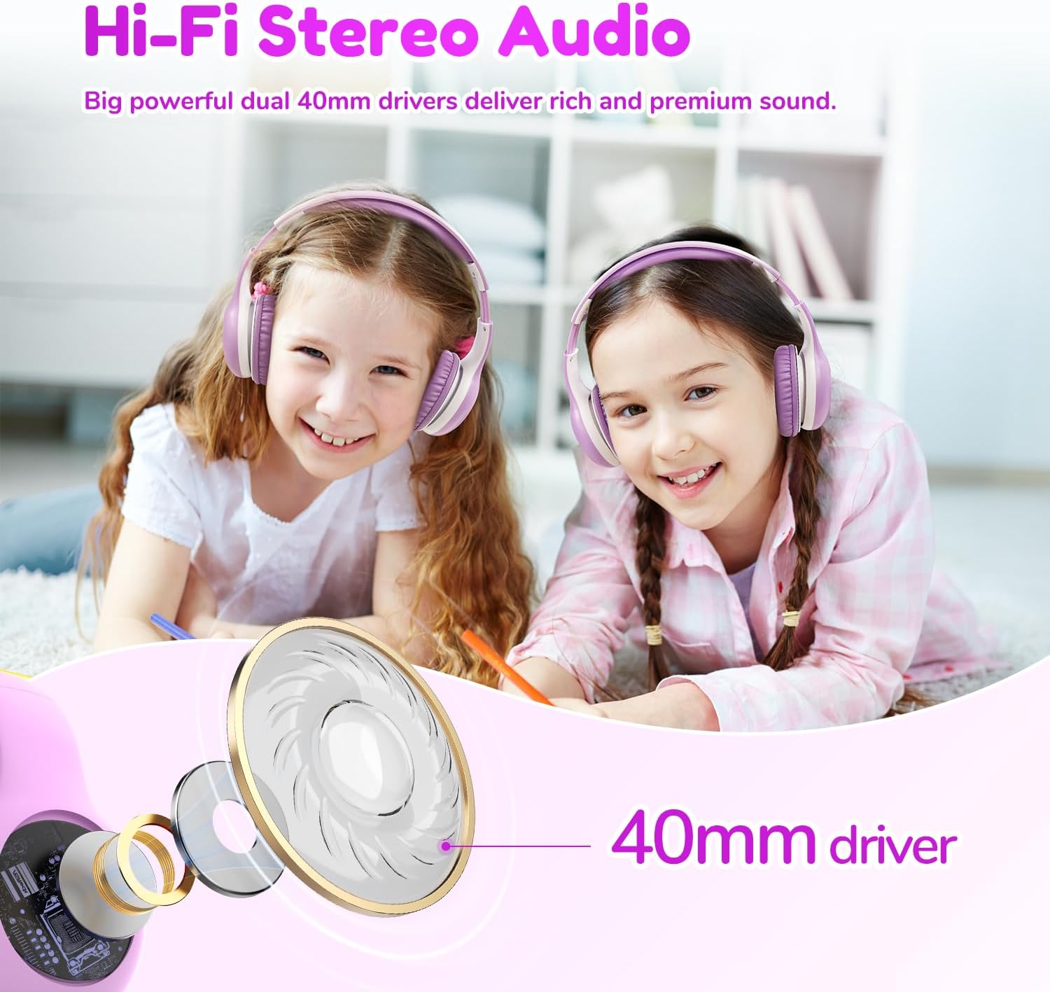 Thumbnail 5 de EarFun Bluetooth-Kopfhörer für Kinder (74/85/94 dB) mit HD-Mikrofon, 45 Std. Akku & Falt-Design, lila