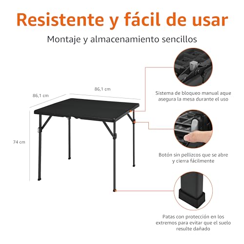 Thumbnail 1 de Amazon Basics Mesa de comedor plegable cuadrada con asa de transporte (86,1 x 86,1 x 74 cm) – portátil y ligera