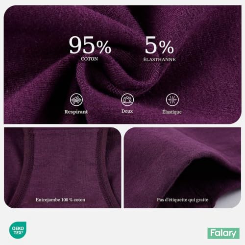 Thumbnail 3 de FALARY Culotte Femme Taille Haute en Coton - 5 pièces, Violet XL