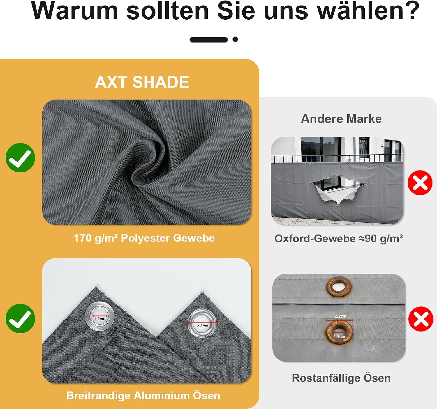 Thumbnail 6 de AXT SHADE Balkon Sichtschutz Wetterfest 90x500 cm – Anthrazit