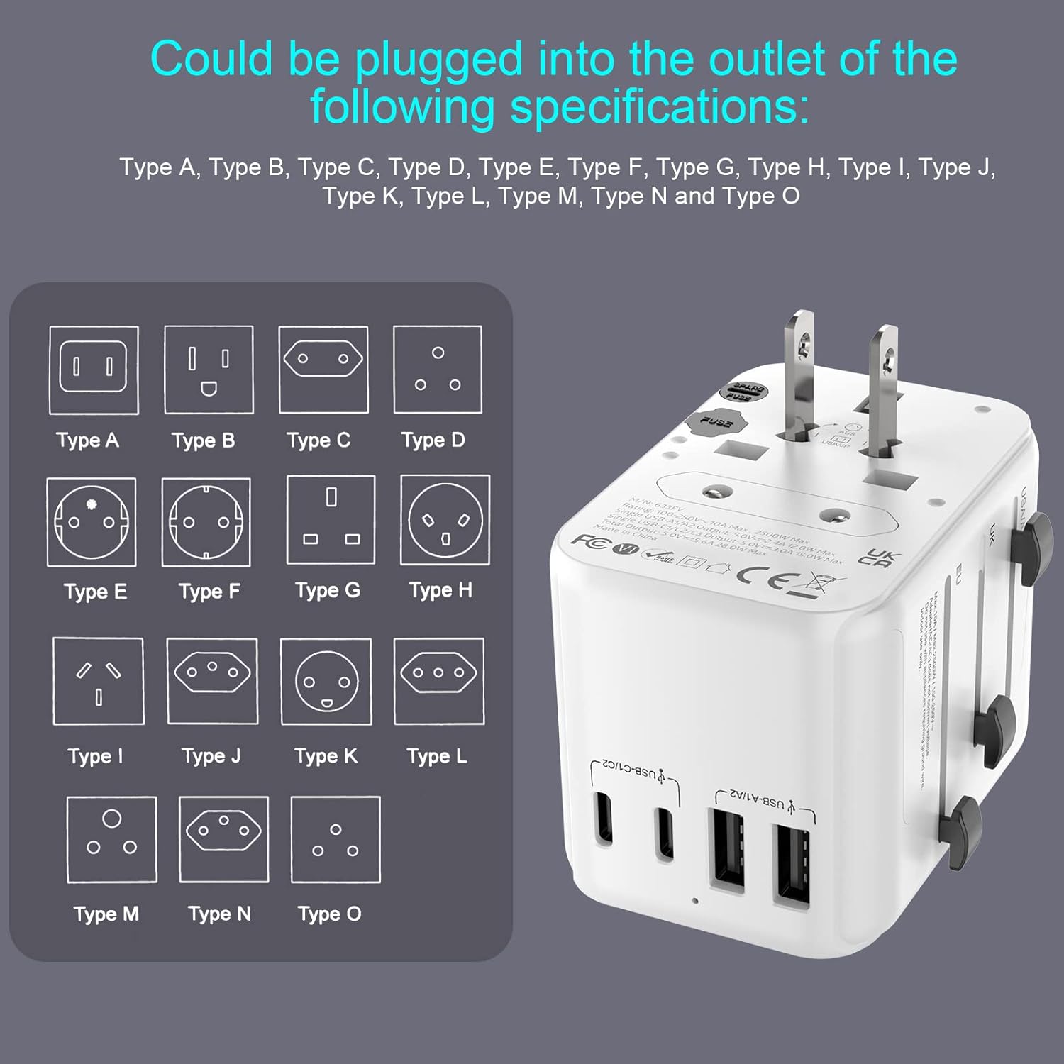 Thumbnail 5 de Diswoe Universal Travel Adapter: All-in-One World Plug with 2 USB A and 3 USB C Ports