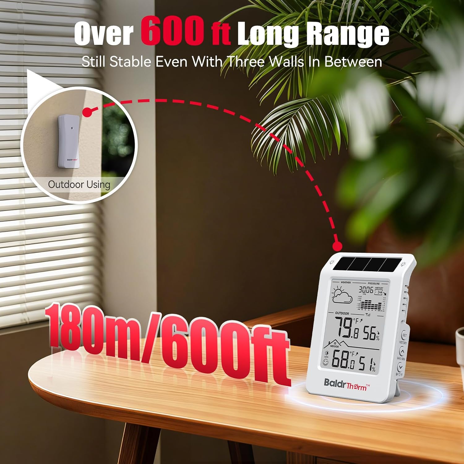 Detalle de BaldrTherm Wireless Weather Station with Dual-Zone Monitoring and Auto Backlight