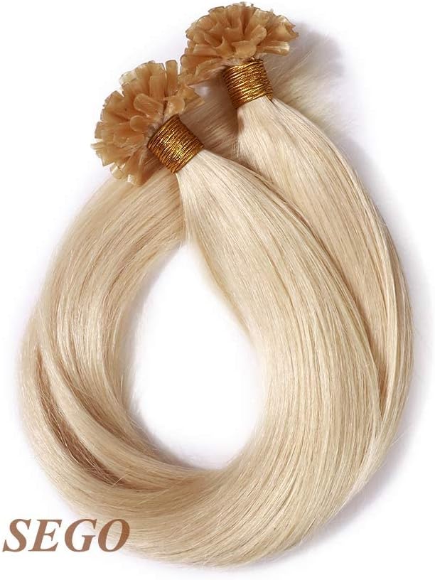 Detalle de SEGO Extensions Keratine Cheveux Naturel 1g × 50 Mèches – Extension à Chaud en Cheveux Humains, 60 cm, Blond Très Clair 613