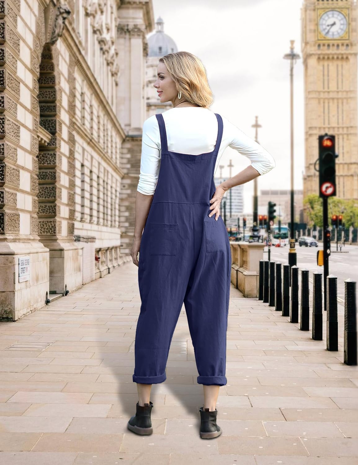 Detalle 2 de YESNO Damen Latzhose Sommer Oversize Trägerhosen – Baggy Jumpsuit im Boyfriend-Style