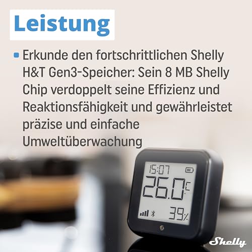 Thumbnail 5 de Shelly H&T Gen3 WLAN-Temperatur- und Feuchtigkeitssensor, Schwarz, E-Paper-Display
