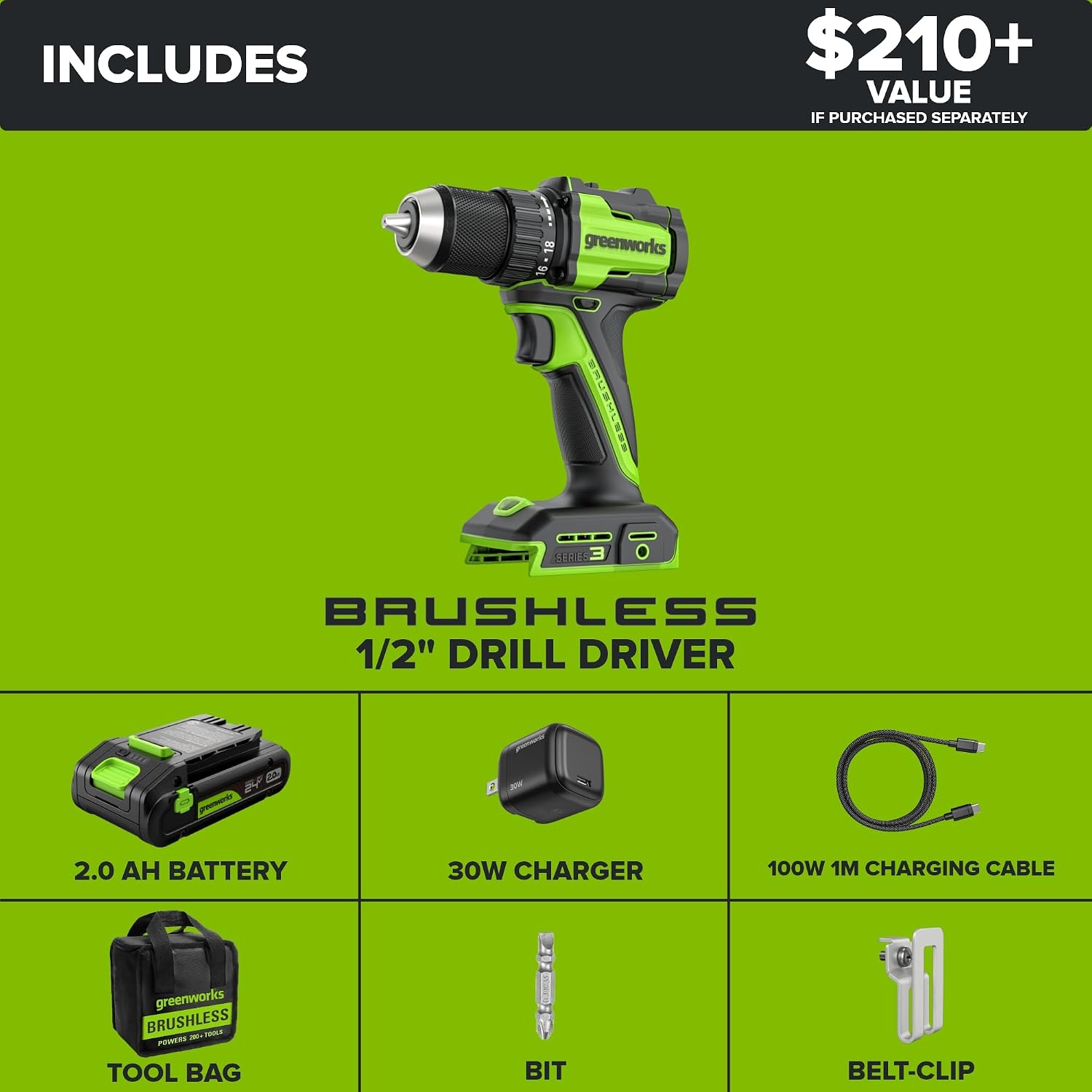 Detalle 2 de Greenworks 1/2-Inch Brushless Cordless Drill