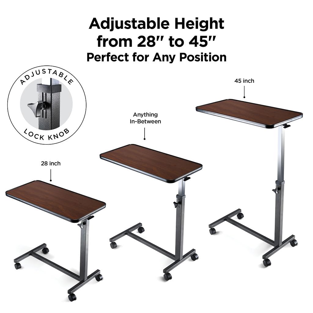 Detalle 2 de Medical king MK7142 Adjustable Overbed Table with Wheels and Walnut Top