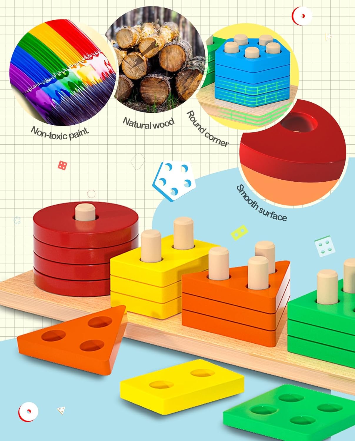 Thumbnail 3 de Uping Holzspielzeug Sortierspielzeug ab 1 Jahr – Motorik- und Lernspiel für Formen & Farben