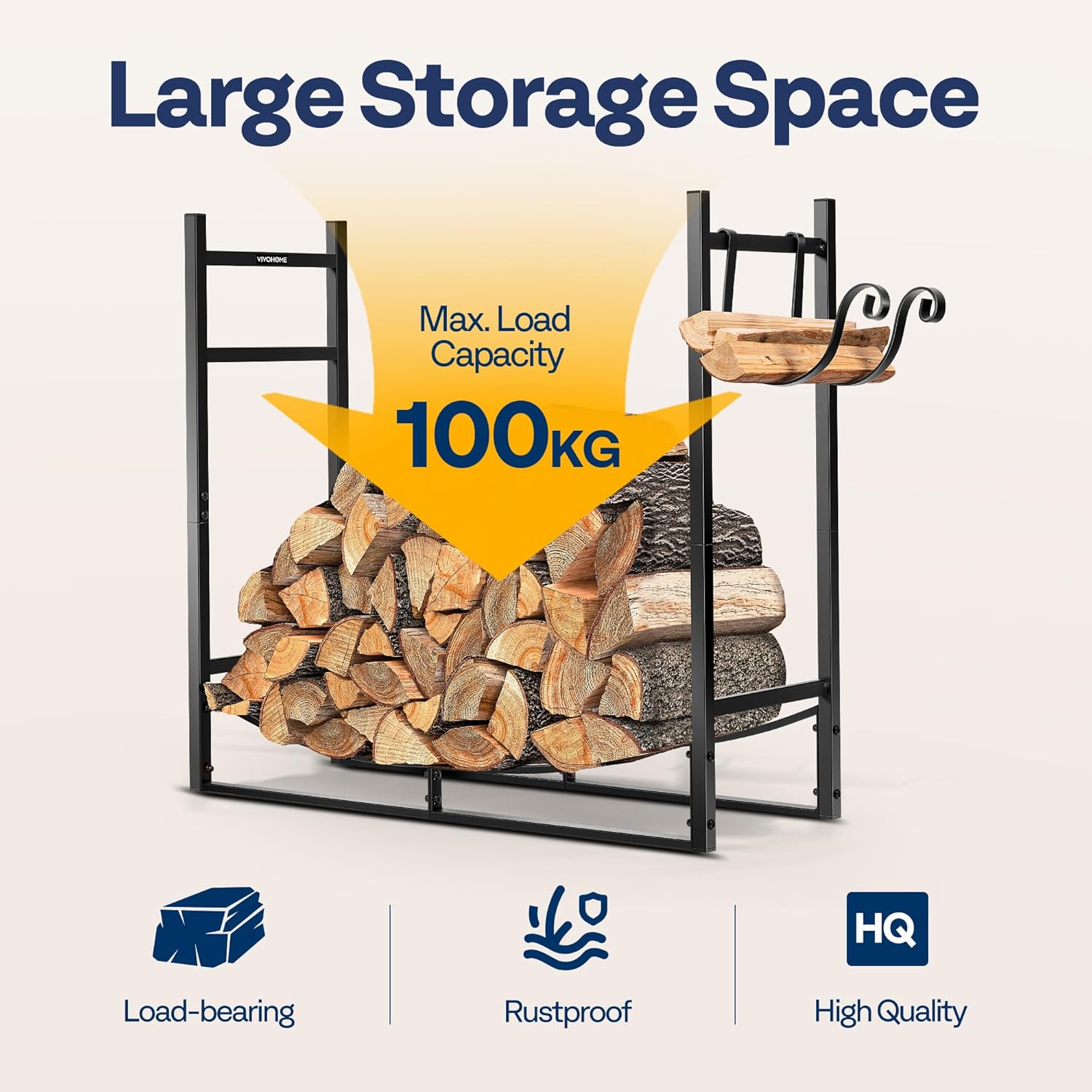 Detalle 2 de VIVOHOME 3ft heavy duty firewood rack with kindling holder 🪵