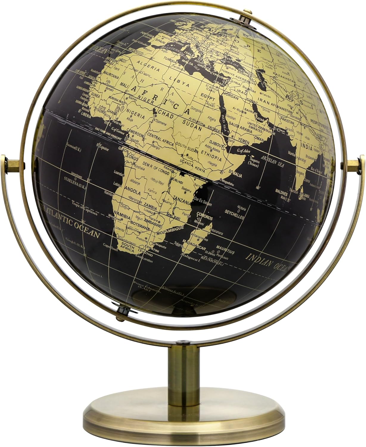 Detalle de Exerz EX-GL20-360BLK-GLD 20 cm World Globe, 360° Rotating English Map