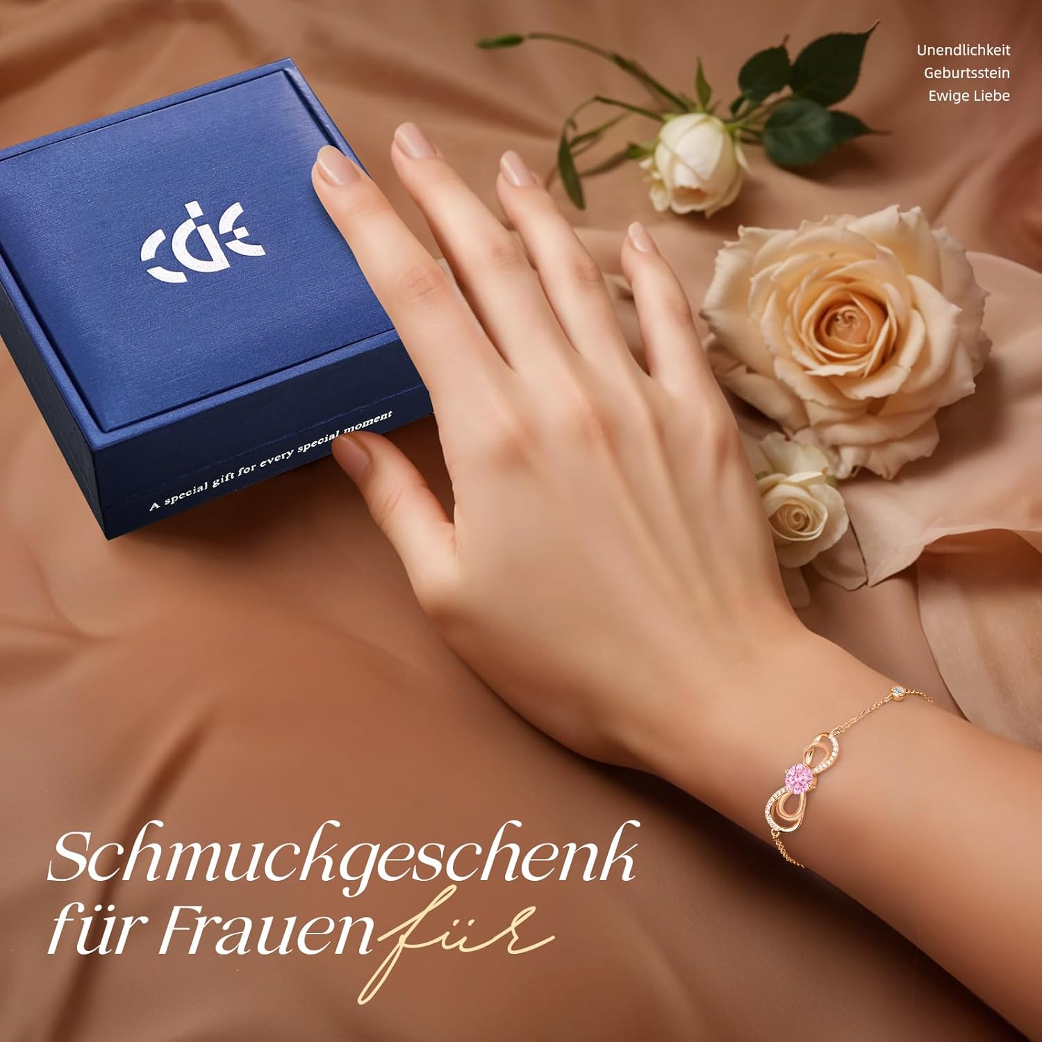 Thumbnail 5 de CDE Infinity Armband für Damen mit Herz, Zirkonia und Geburtsstein (Roségold)