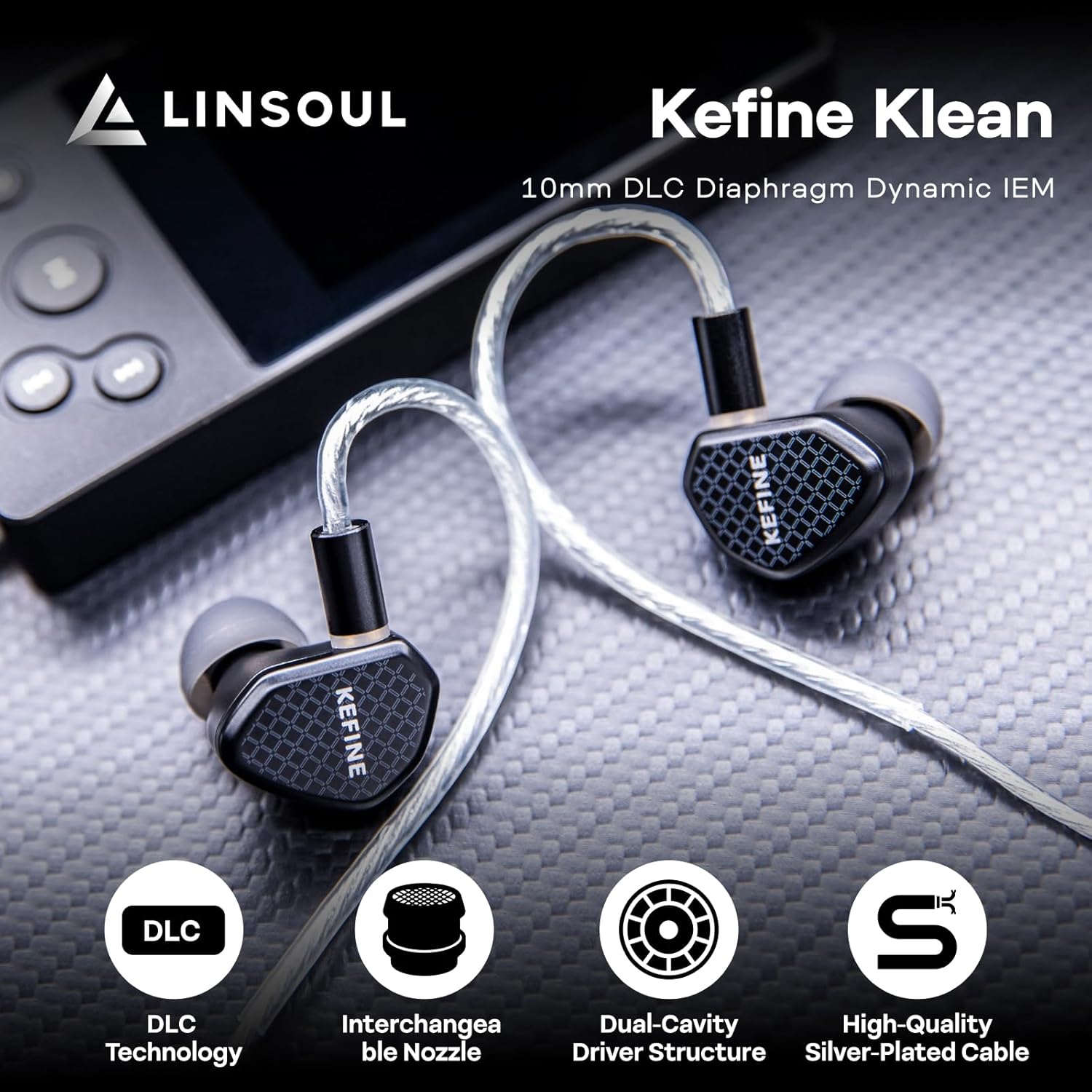 Thumbnail 1 de Linsoul Kefine Klean In Ear Monitor con driver dinamico DLC 10 mm, inserti intercambiabili e cavo staccabile 3.5 mm (senza microfono)