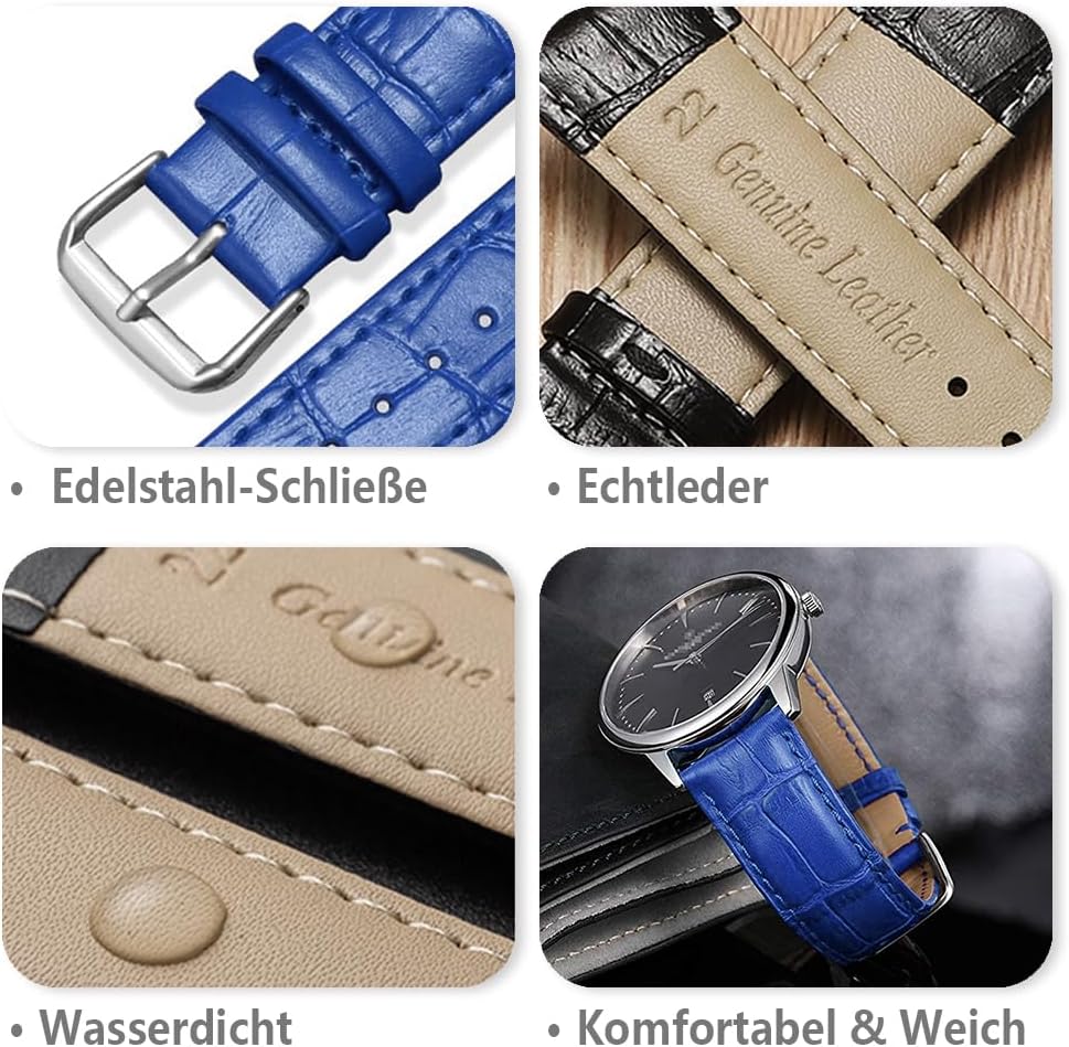 Thumbnail 3 de SZYXMY Krokodilmuster Lederarmband Ersatzarmband aus Kalbsleder (12–24 mm) mit Edelstahl-Schließe