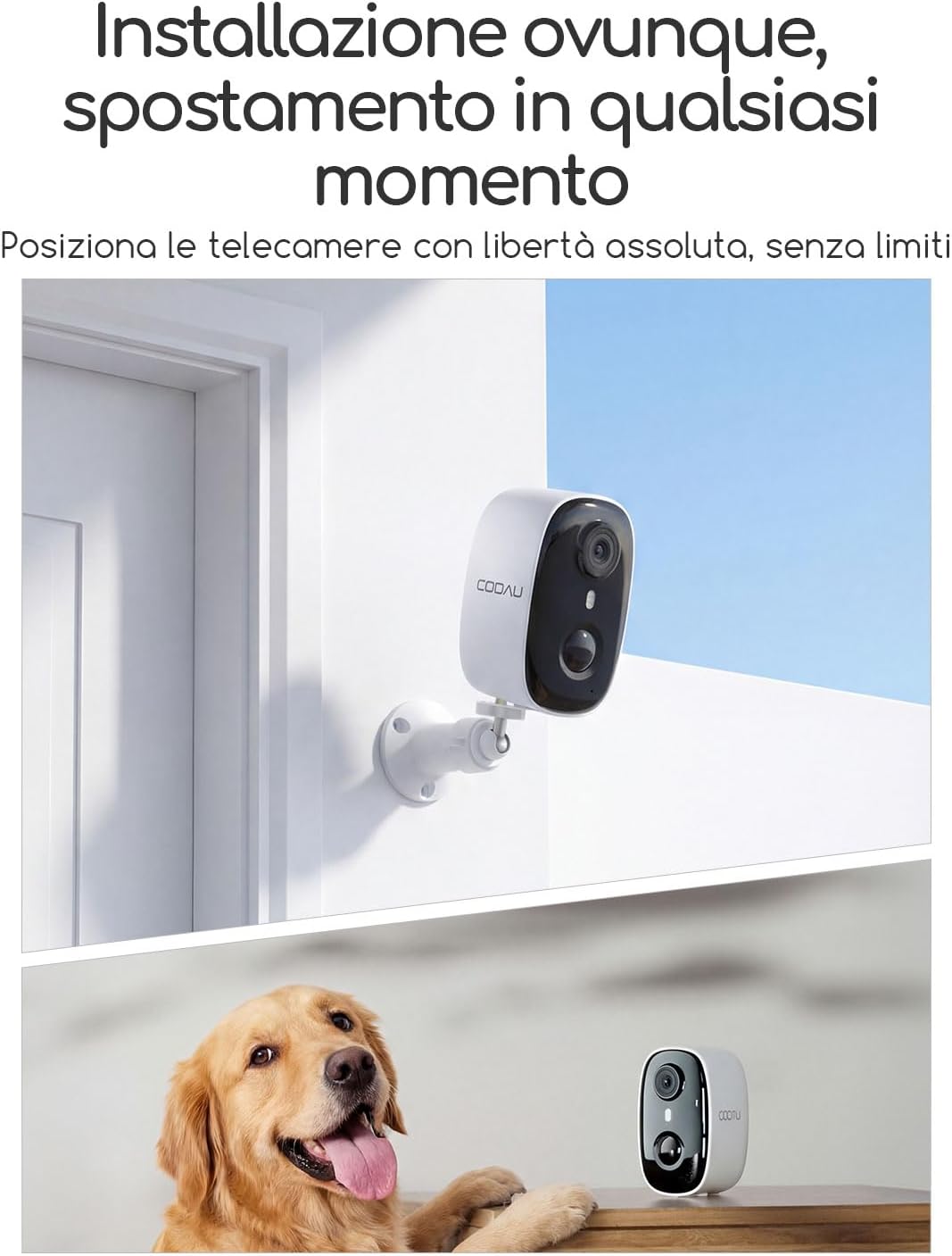 Detalle 2 de COOAU 4MP Kit Telecamera Wi‑Fi esterna con pannello solare, 2 telecamere e scheda 64GB
