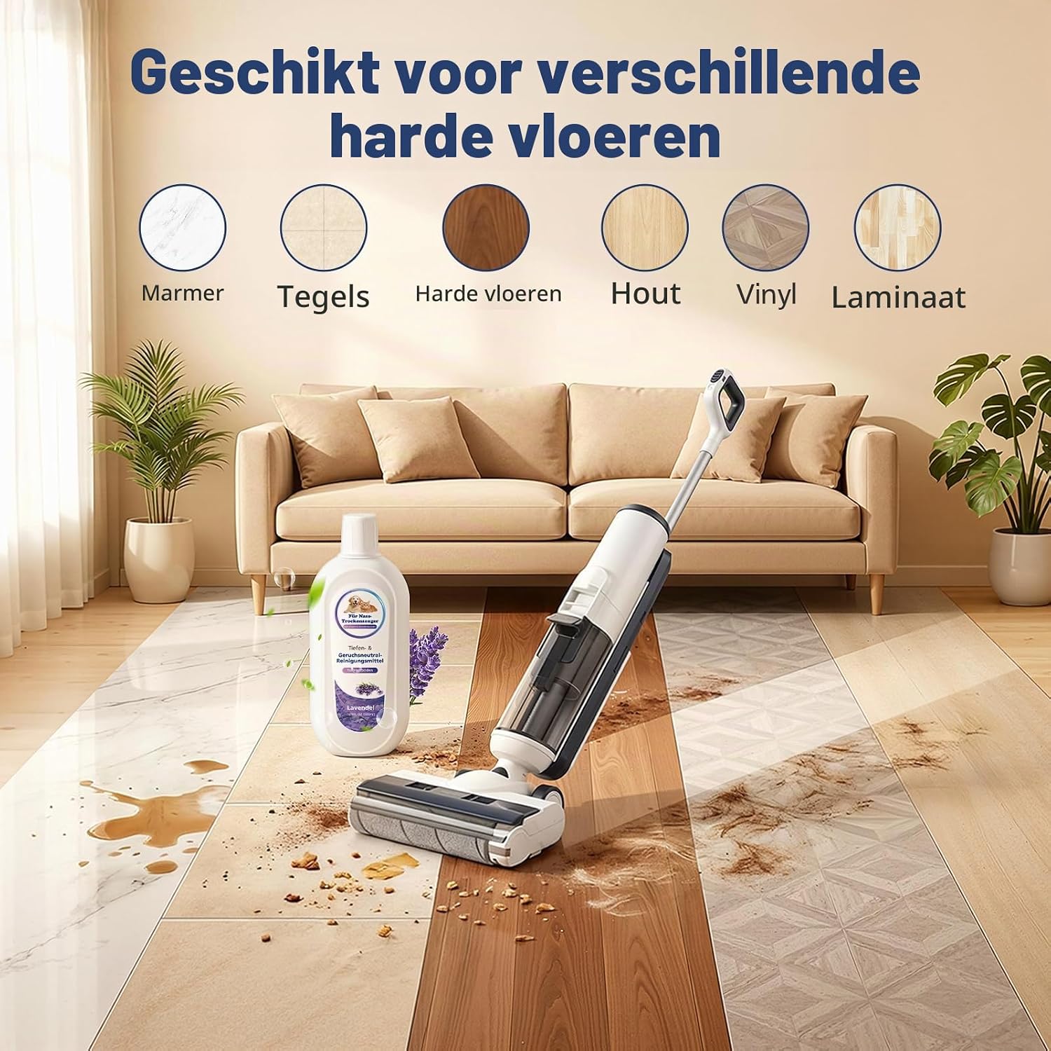 Detalle de VILLAPOOL vloerreiniger 2 x 500 ml met lavendelgeur, schuimarm voor Tineco
