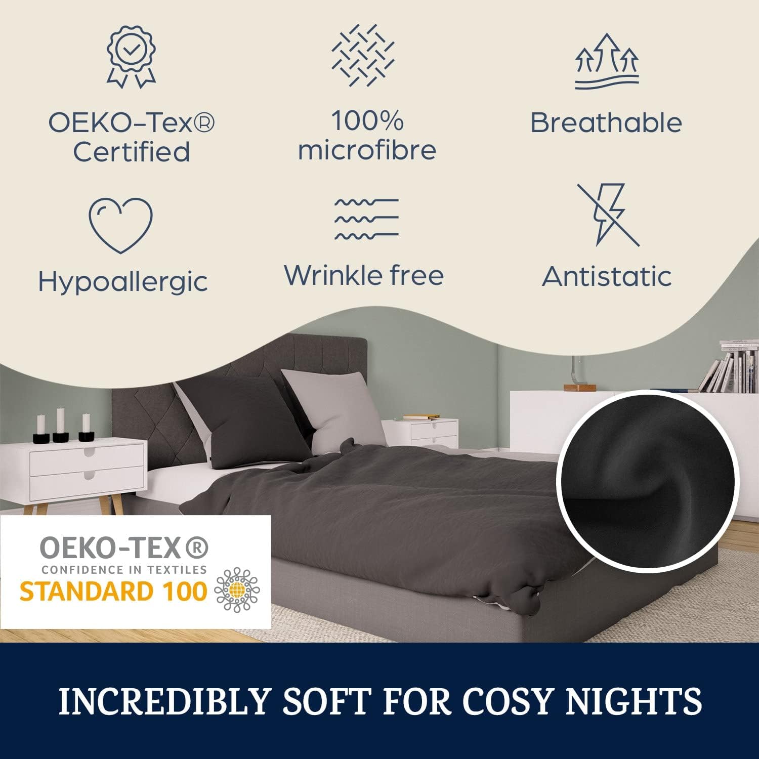 Detalle de Sleepwise housse de couette 240 x 220 en microfibre Oeko-TEX® + taies d’oreiller antistatiques