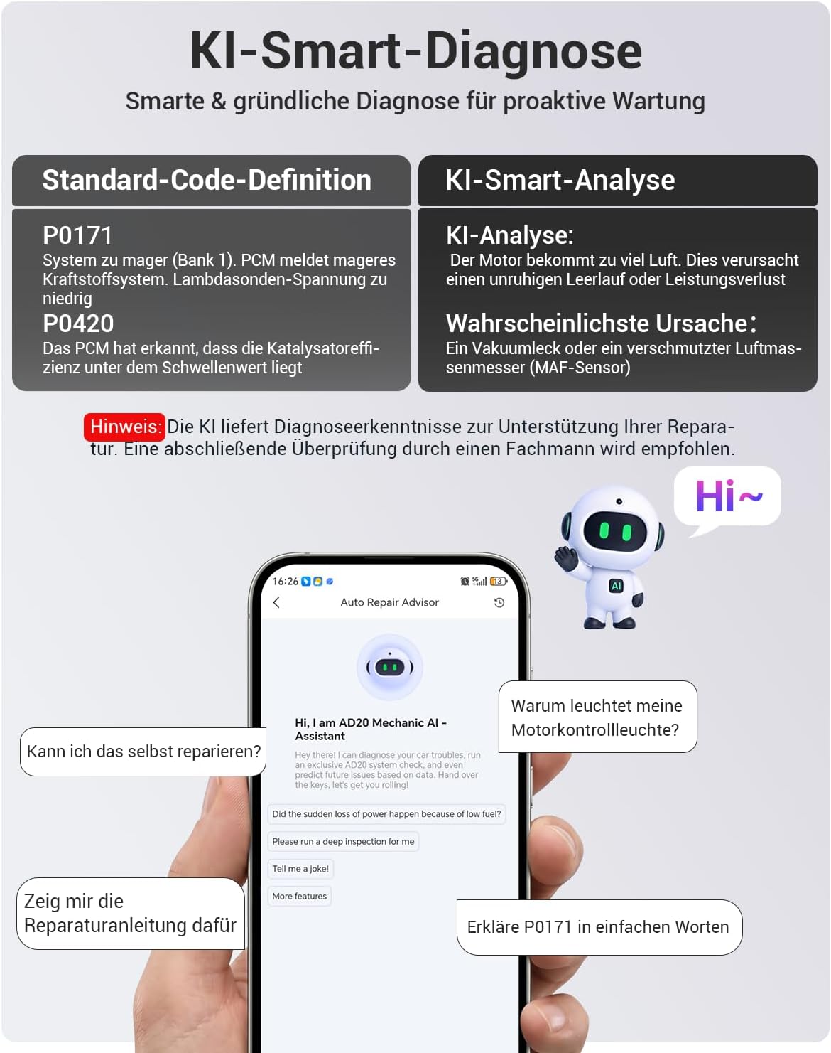 Detalle de XTOOL AD20 Pro OBD2 Diagnosegerät – umfassende Fahrzeugdiagnose mit KI-Unterstützung