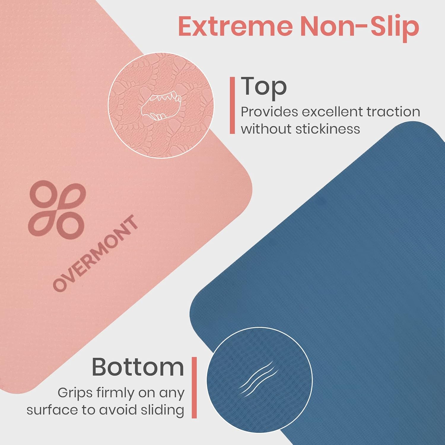 Detalle de OVERMONT Yogamat Pink TPE Yoga Mat, 8 mm, Dual-Sided Grip, 72 x 24 in